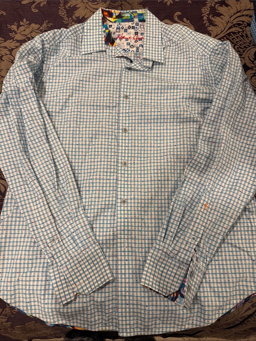 Men's Long-Sleeve Blue Check Dress Shirt
